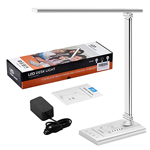 AFROG 5th Gen Multifunctional LED Desk Lamp with 10W Fast Wireless Charger, USB Charging Port,1800Lux Super Bright,5 Lighting Mode,7 Brightness, Touch Control, Auto Timer, 15W Office Table Lamp - color: White 5.0 Pro