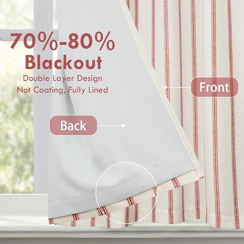 DriftAway Farmhouse Double Layer Linen Blackout Tie Up Curtains Thermal Insulated Vertical Striped Fully Lined Balloon Roman Shade Bathroom Window Adjustable Rod Pocket 25 Inch by 47 Inch Red - color: Red, size: 25"W x 47"L (Pack of 1)
