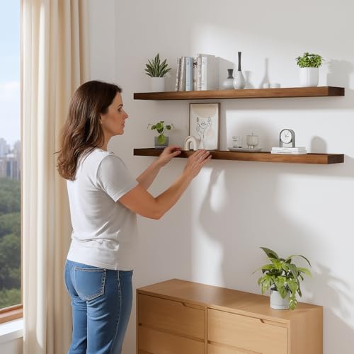 foxsky 48 Inch Long Walnut Floating Shelves for Wall, Solid Wood Shelf - color: Walnut, size: 48 inch