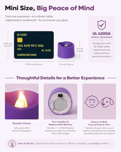 Homemory 24-Pack Purple Flameless Battery Tea Light Candles, 200+ Hours - color: Purple, size: Pack of 24