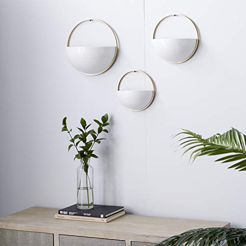 Deco 79 Metal Geometric Indoor Outdoor Wall Planter Indoor Outdoor Round Hanging Planter, Set of 3 Plant Hanger 12", 10", 9"W, White - color: White