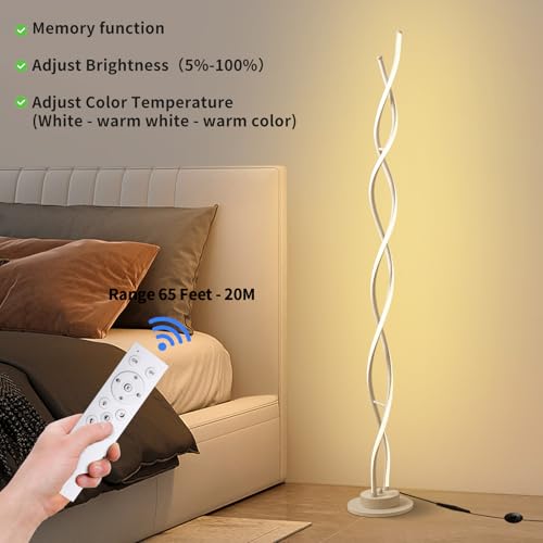 Modern Floor Lamps for Living Room White 3‑Color Remote Dimmable - color: White