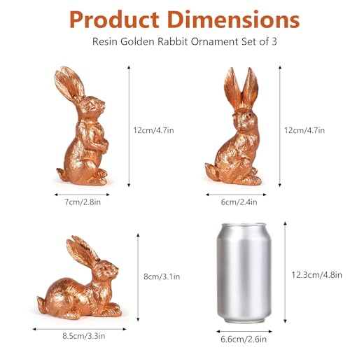 Vintage Easter Decorations for Home, Spring Decor, Gold Rabbit Figurine, Bunny Statues, Farmhouse Small Resin Bunnies (Gold Hairy sense-3PCS) - size: Small Rose Gold 3pcs