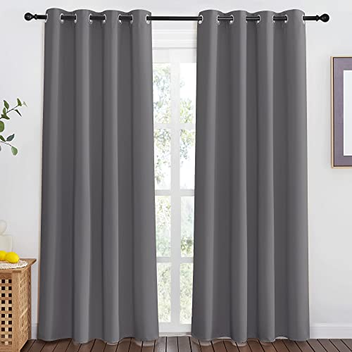 NICETOWN Blackout Doorway Curtain 80 inch Length - Grommet Room Darkening Thermal Insulated Soundproof Window Treatments for Bedroom/Closet (1 Panel, 46 x 80 Inch, Grey) - color: Grey, size: 46"W x 80"L (Pack of 1)