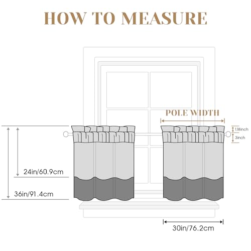 HOMEIDEAS Taupe Kitchen Sheer Tier Curtains Leaf Embroidered, 30x36 - color: 2-taupe/Beige, size: 30"W x 36"L (Pack of 2)