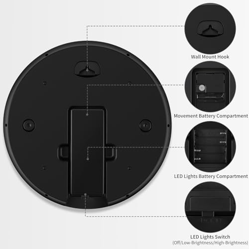 Glow in the Dark Wall Clock for Bedroom Battery Operated Lighted Wall Clock