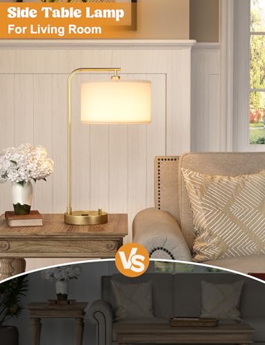 20.7" Gold Table Lamp with USB & Outlet, Fully Dimmable Nightstand Lamp - color: D-White Shade& Gold Base