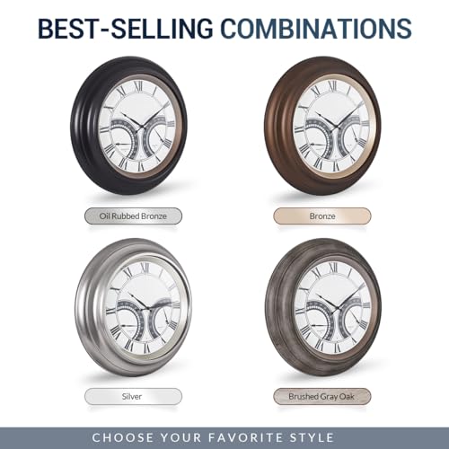 ANDY STAR 24 Inch Outdoor Clocks Waterproof,Large Outdoor Wall Clocks for Patio with Thermometer Combo, Silent Weatherproof Illuminated Metal Clock Battery Operated with Thermometer&Hygrometer, Bronze - color: Bronze