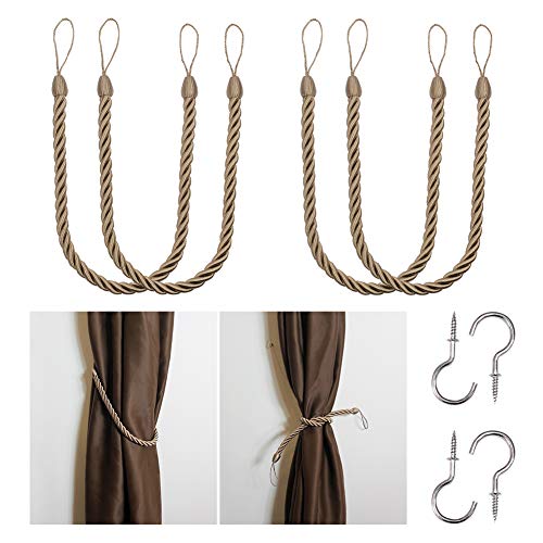 BEL AVENIR Curtain Tiebacks Ropes Tie-Backs,Handmade Holdbacks(Flaxen,4P) - color: Flaxen, size: 4pack