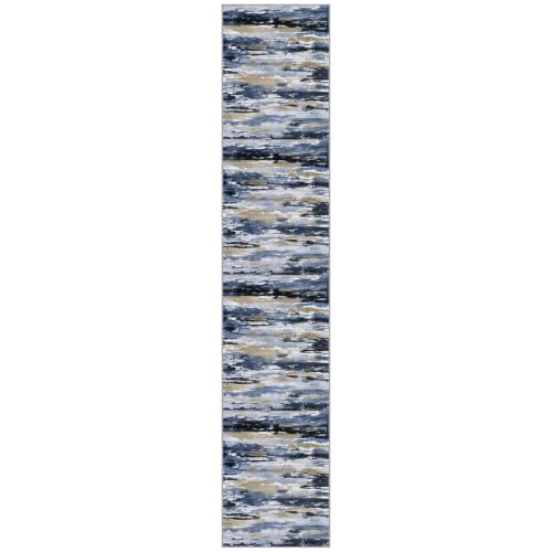 Abstract Washable Runners for Hallway 2x10 Runner Rug Non Slip - color: Navy / Blue / Taupe, size: 2' x 10' (Runner)