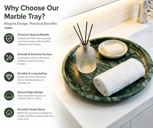 Marble Round Vanity Tray, Natural Polished Serving Tray - color: Indian Green