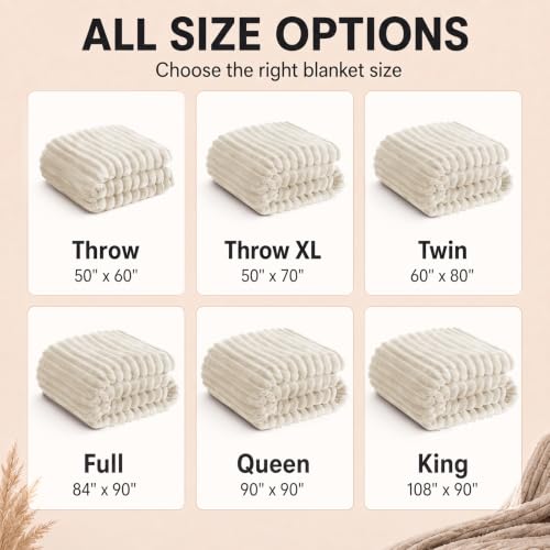 HIMEET Beige Twin Blanket for Bed, 300GSM Ribbed Fleece, 60 x 80 Inches - color: Beige, size: Twin (60" x 80")