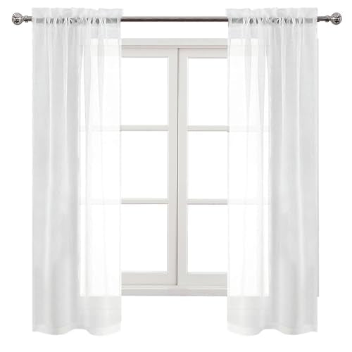 DWCN White Sheer Curtains 63 Inch Long for Living Room Rod Pocket 2 Panels - color: White, size: 28"W x 63"L (Pack of 2)