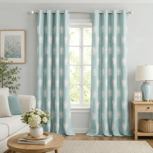 VOGOL Floral Embroidered Grommet Curtains, 52 x 84, 2 Panels, Blue - color: C2, size: 52"W x 84"L (Pack of 2)