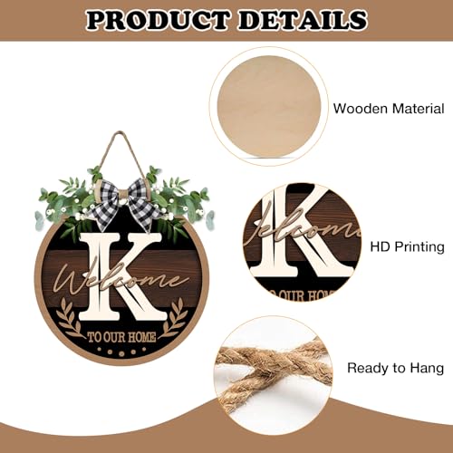 Monogram Letter K Front Door Sign, Welcome to Our Home Family Last - color: K