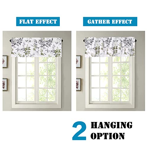 H.VERSAILTEX Valance for Kitchen Windows/Bathroom/Living Room/Bedroom Blackout Window Valance Thermal Insulated Rod Pocket Valance Curtains, 52" W x 18" L, 1 Panel, Floral Pattern in Grey and Sage - color: Grey/Sage