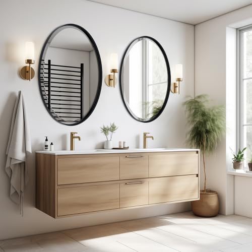 POZINO 36"x24" Oval Beveled Bathroom Mirror for Over Sink - color: Black Round, size: 36"L x 24"W