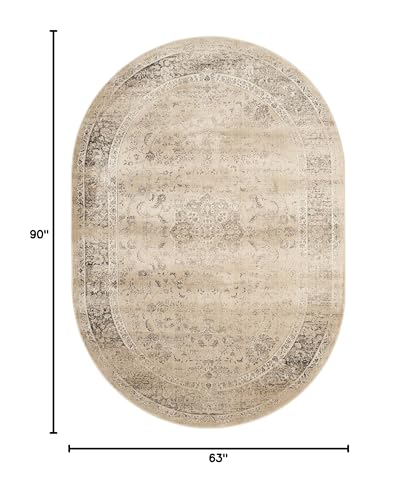 SAFAVIEH Vintage Collection Area Rug - 5'3" x 7'6" Oval, Warm Beige, Oriental Medallion Distressed Viscose Design, Ideal for High Traffic Areas in Living Room, Bedroom (VTG113-660) - color: Warm Beige, size: 5'3" x 7'6" (Oval)
