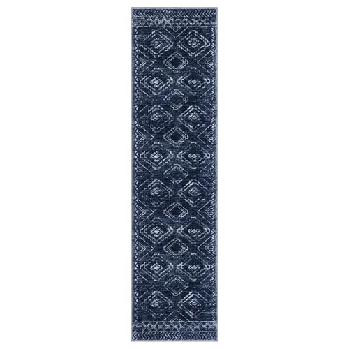 KILOCOCO Washable Runner Rug 3x12 Non Slip Runners for Hallway, Dark Blue - color: Dark Blue, size: 3' x 12' (Runner)