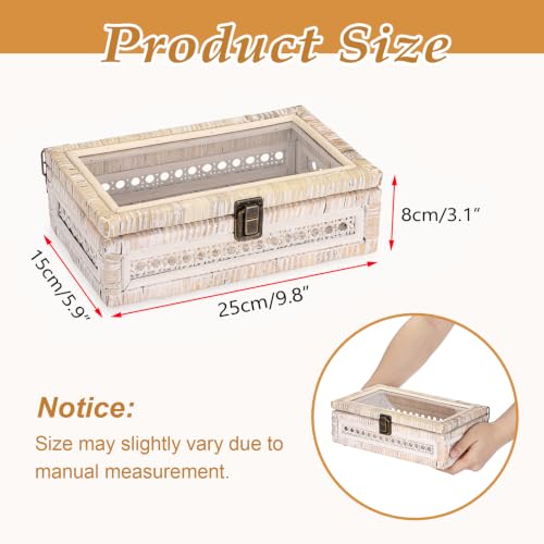 Hipiwe Handwoven Rattan and Wood Display Box with Clear Lid, Whitewash - color: Whitewash Color, size: X-Small, 9.8"x5.9"x3.1"