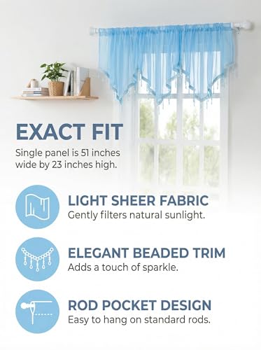 Molaxhome Swag Curtain Scalloped Curtain Valance Drape Sheer Lace Panel 1pc - color: Blue