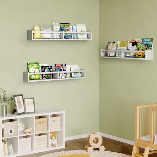 Fixwal Floating Nursery Book Shelves for Wall, 32in, Set of 3, White - color: White, size: 32inches