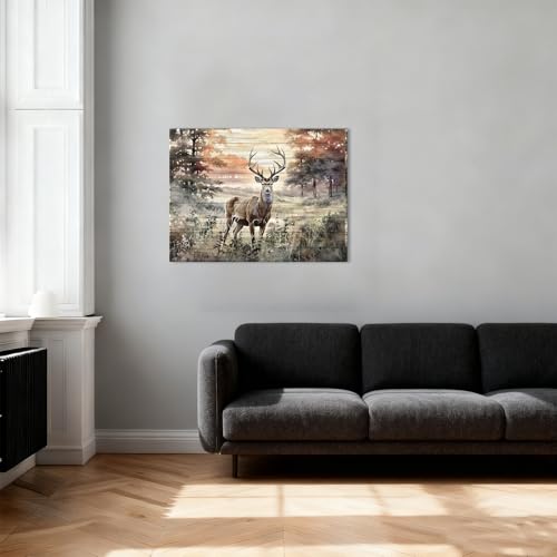 Deer Wall Art,Wildlife Standing in Forest Grassland Rustic Animal Canvas Print for Living Room Bedroom Wall Decor (Deer B, 32L×24W) - color: Deer B, size: 32"L x 24"W