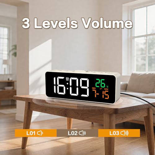 Netzu 3-in-1 Digital Clocks for Living Room, Small & Compact Alarm Clock - color: Ivory