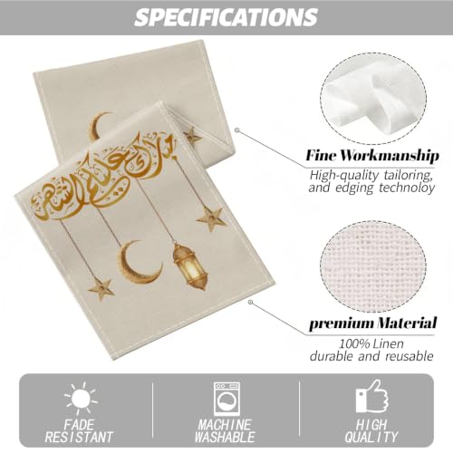 Eid Mubarak Ramadan Table Runner, Golden Crescent Moon Star Lantern Decor - color: Ramadan Kareem