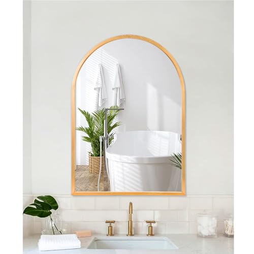 Arched Wall-Mounted Mirror Gold Arch Mirror Aluminum Alloy Frame Bathroom Mirror for Vanity Living Room, Bedroom, and Entryway 20"x16" - color: Gold, size: 20"L x 16"W