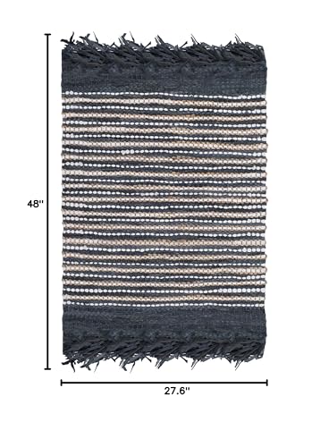 SAFAVIEH Vintage Leather Collection Accent Rug - 2'3" x 4', Dark Grey & Multi, Handmade Boho Fringe Leather, Ideal for High Traffic Areas in Entryway, Living Room, Bedroom (VTL373D) - color: Dark Grey/Multi, size: 2'3" x 4' (Rectangular)