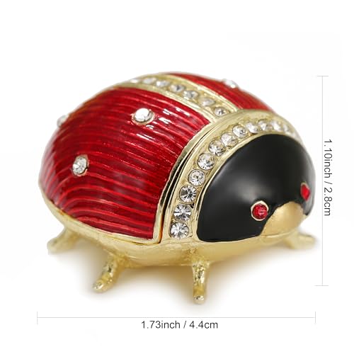 Hand Painted Enameled Ladybug Trinket Box, Hinged Unique Mini Ring Necklace Jewelry Organizer, Classical Bejeweled Storage, Figurine Collectible Keepsake Home Decor (LadyBug-1) - color: LadyBug-1