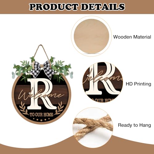 Monogram Letter R Front Door Sign, Welcome to Our Home Family Last - color: R