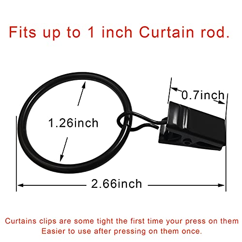 LLPJS Curtain Rings with Clips, 1.26 inch ID, 40 Pack, Black - color: Black, size: 1.26" I D Set of 40