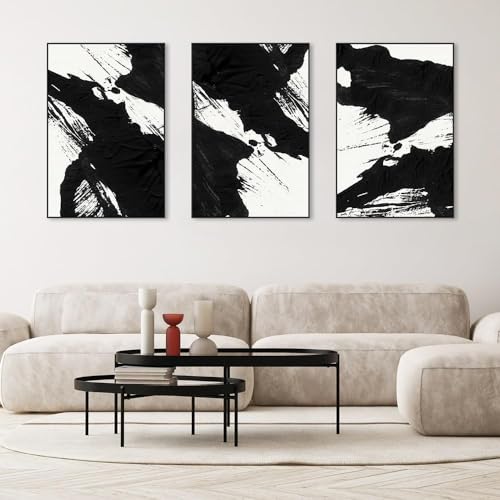 Large Framed Boho Black White Abstract Wall Art for Living Room, 24x32 In - color: Black White