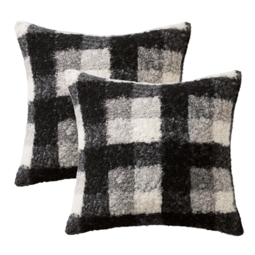 MIULEE Fall Plaid Pillow Covers Boucle Black White 20x20 Set of 2 - color: Black White, size: 20" x 20" (Pack of 2)