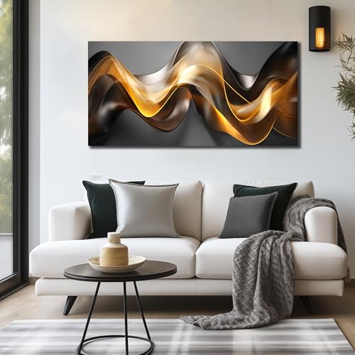 Ouzzlie Black Wall Art Abstract Wall Picture for Living Room - color: Grayish gold, size: 48"L x 24"W