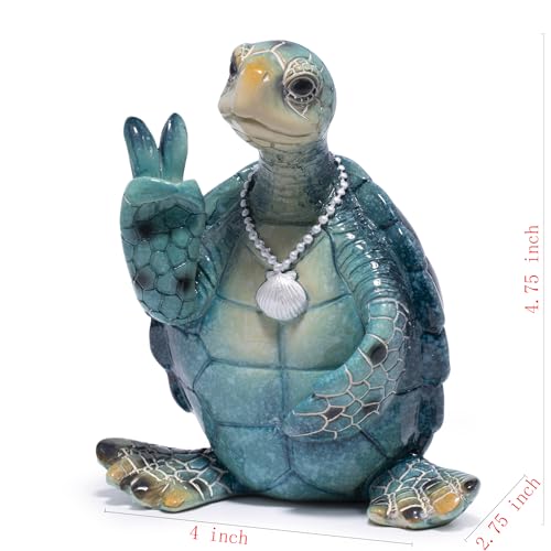 Hodao Summer Sea Turtle Figurine, Peace Sign Ocean Turtle Coastal Decor - color: Blue-2