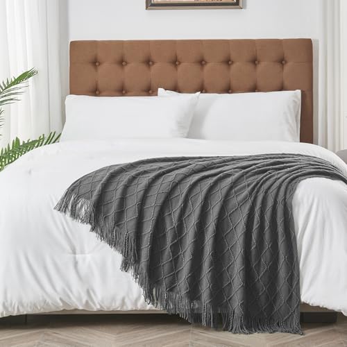 inhand Dark Grey Knitted Throw Blanket for Couch and Bed, 50"x60" - color: Dark Grey, size: 50"x60"