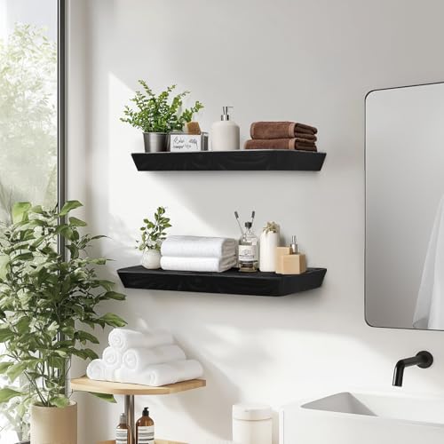 16x6.8x1.6in Slanted Solid Wood Floating Wall Shelves 2-Pack Black - color: Black, size: 16"-Set of 2