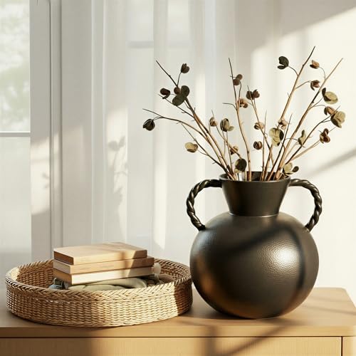 Bloomingville Stoneware Vase with Twisted Handles, Reactive Matte Black Glaze - color: Matte Black