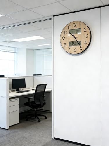 Nbdeal 13-Inch Analog Silent Wall Clock with Calendar Temperature & Humidity (Natural) - color: Natural