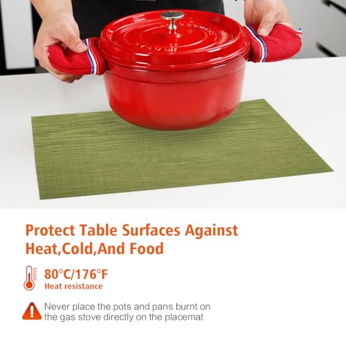 Green Vinyl Placemats Set of 6,Washable Dining PVC Table Mats - color: A-green, size: 6PCS 12"Wx18"L