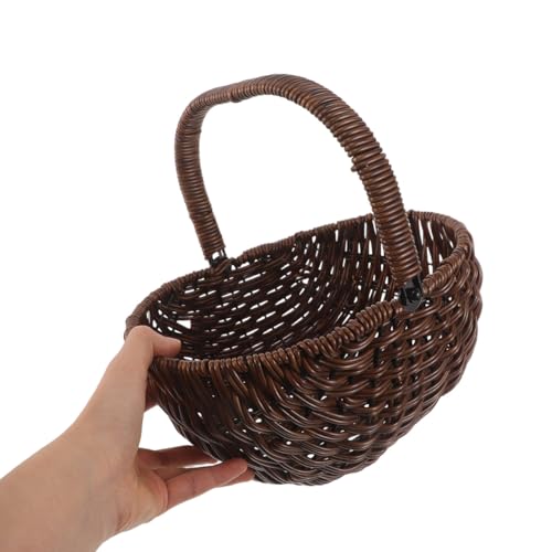 Healifty Vintage Picnic Basket Hand Woven Brown 9.82 X 9.63 X 7.47 in