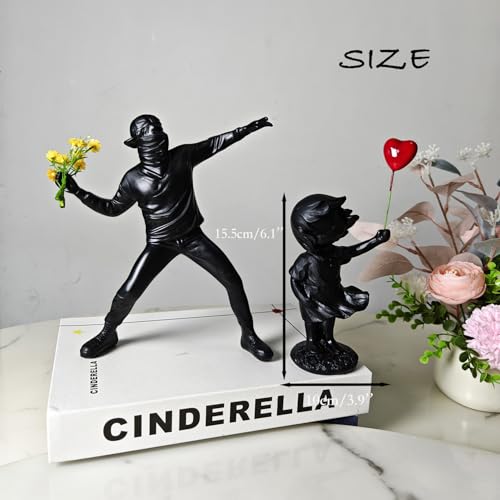 Banksy Street Graffiti Art Statue,Love Balloon Girl Room Decor,Resin Ornaments,Living Room Dining Desk Decorations,Bookshelf Decorative Objects(Black) - color: Love Balloon Girl-black