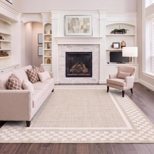 GarveeHome Small Bedroom Area Rug 3x5 Checkered Area Rug for Living Room - color: Beige, size: 3' x 5' (Rectangular)