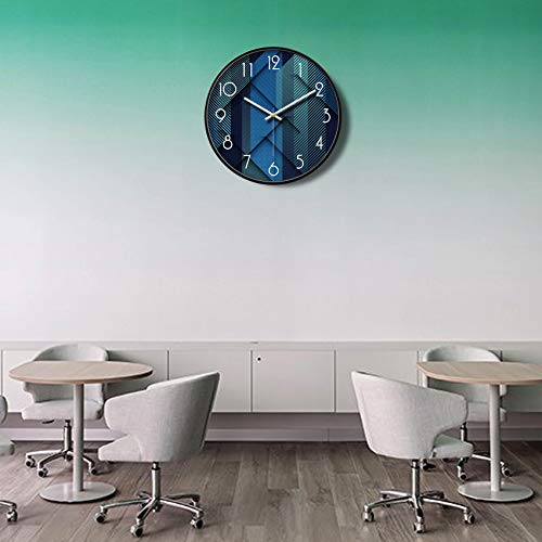 Silent Non-Ticking Analog Wall Clock, Geometric Blue Print, 12'' - color: Blue, size: 12inch