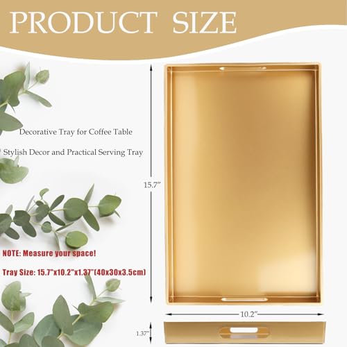 Spsyrine Gold Decorative Serving Tray with Handles, Elegant Plastic Coffee Table Tray for Ottoman, Living Room, Home Decor 15.6" X 10.2" - color: Gold