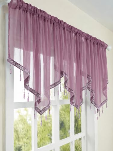 Molaxhome Swag Curtain Scalloped Curtain Valance Drape Sheer Lace Panel 1pc - color: Modena