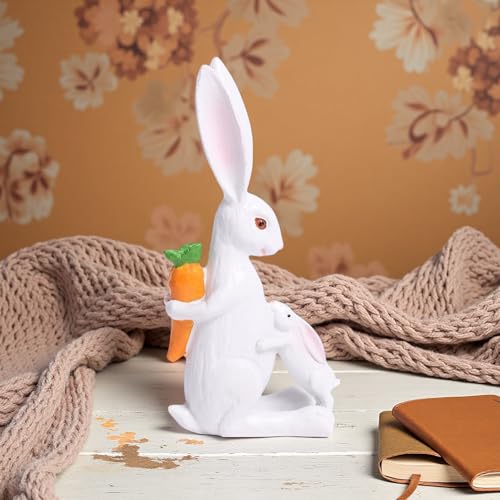 YANGMEI White Resin Easter Rabbit Statue, Snuggling Bunnies with Carrot Easter Figurine, Spring Holiday Tabletop Home Garden Decoratio - color: A